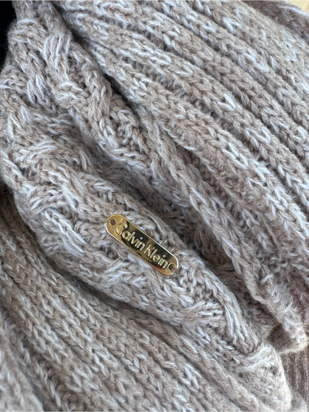 Calvin Klein Heathered Taupe Cable Knit Infinity Scarf